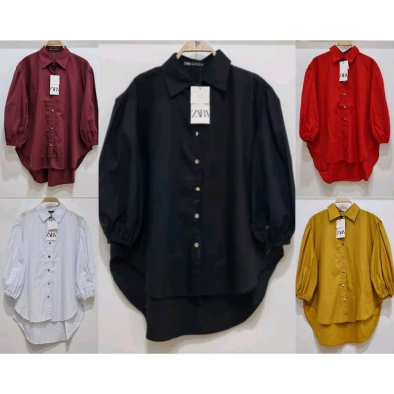Zara laras//kemeja katun poplin//kemeja polos zara//kemeja lengan karet //pakaianwanitasby