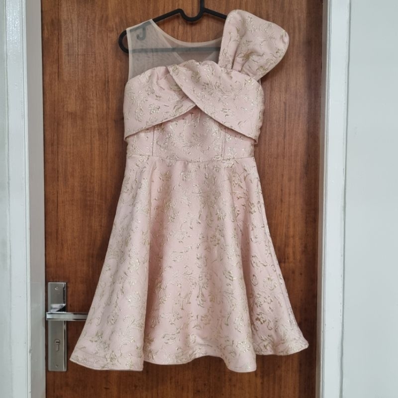 PRELOVED Dress pesta wanita premium, pink gold lucu