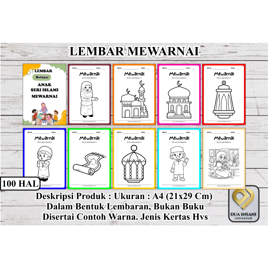 

100 Lembar kertas mewarnai anak TK/Paud/SD Baru seri Islam