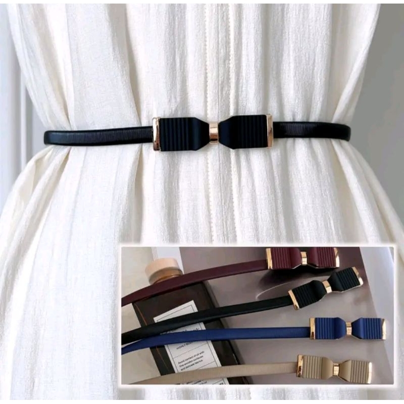 Ikat Pinggang Wanita Besi Elastis Melar Belt Cantik Perempuan Hitam Bunga Elips