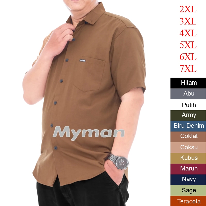 COKLAT - KEMEJA PRIA 3XL 4XL 5XL 6XL 7XL jumbo polos lengan pendek cowok ld 130 140 terbaru 2025