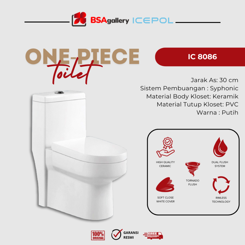 KLOSET DUDUK ONEPIECE MODEL TOTO DUAL FLUSH ICEPOL IC 8086 KODOK