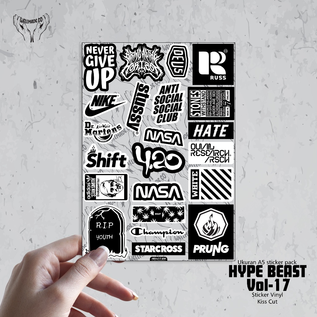 

Sticker Pack HYPE BEAST Tumblr Helm Laptop VOL17 BLACK AND WHITE
