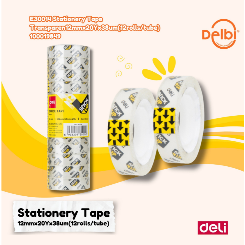 

DELI E30014 Stationery Tape Transparen12mmx20Yx38um(12rolls/tube) LAKBAN
