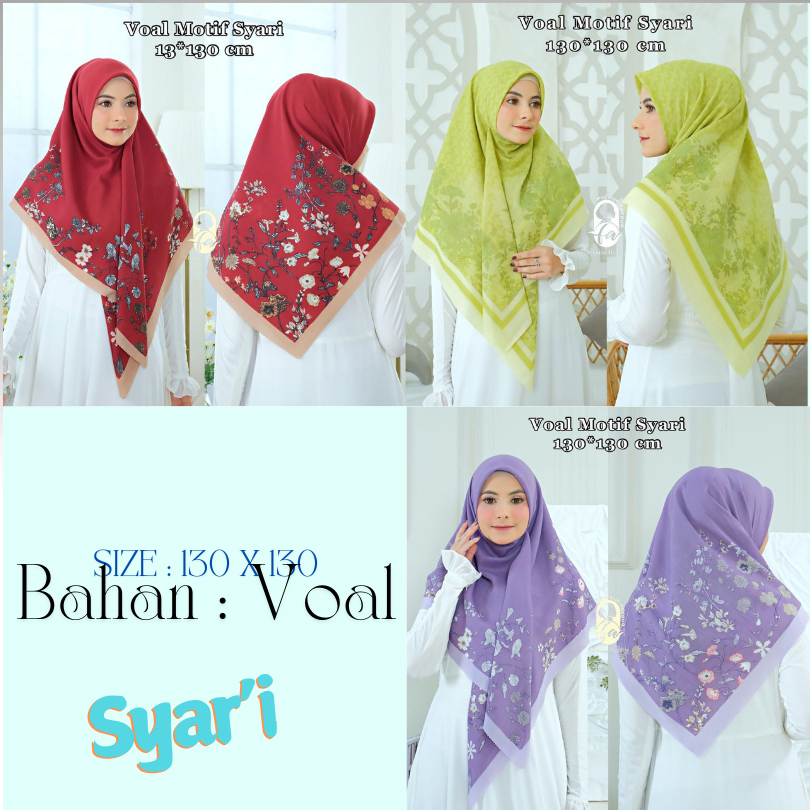[GROSIR] HIJAB SEGIEMPAT SYARI MOTIF BAHAN VOAL TEPI LASERCUT - TERLARIS
