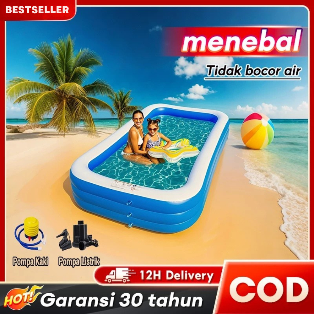 【Ready stock】kolam renang anak panjangnya 310cm kolam renang anak Karet yang