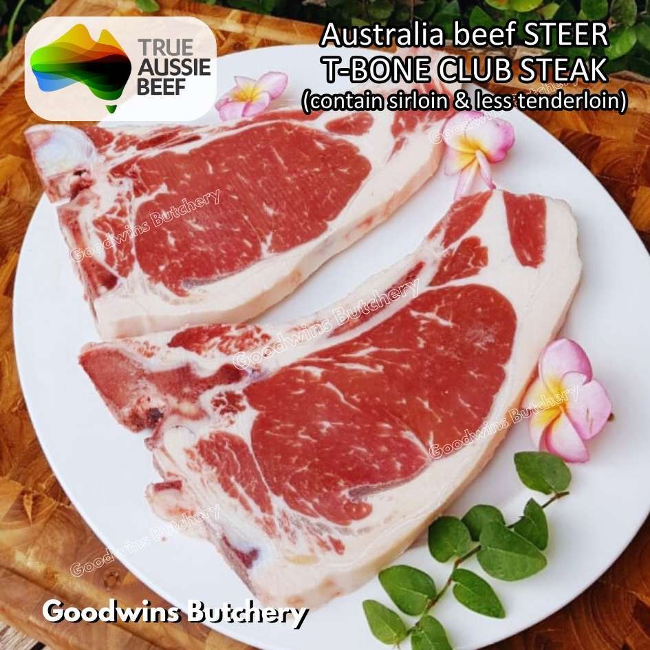 

T BONE CLUB STEAK Australia imported beef STEER (young cattle) frozen TBone 450 gr/pc