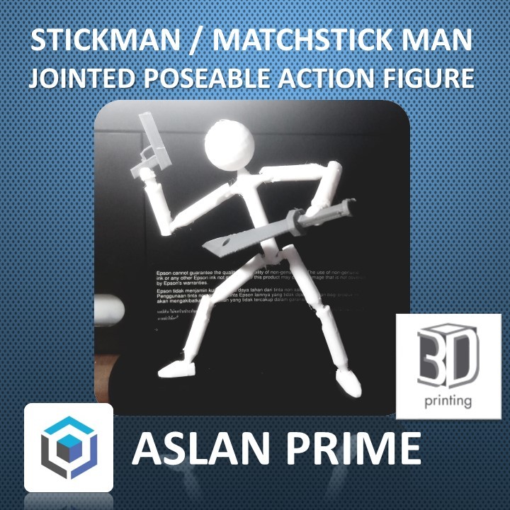 STICKMAN MATCHSTICK MAN ARTICULATED POSEABLE JOINTED ACTION FIGURE 3D Print Model Weapons Senjata Fi