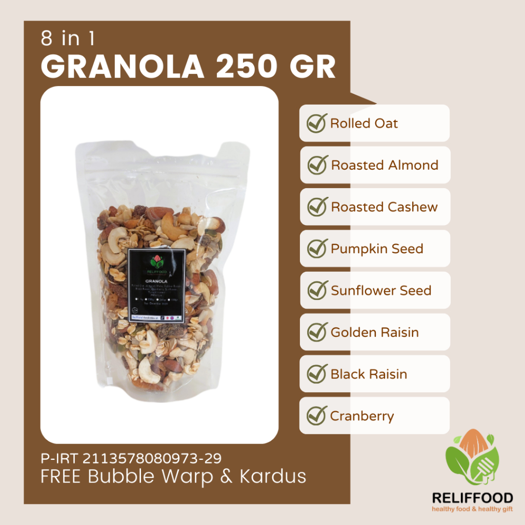 

GRANOLA 250 GRAM PREMIUM - OATMEAL SEREAL SARAPAN SEHAT PRAKTIS 8 IN 1