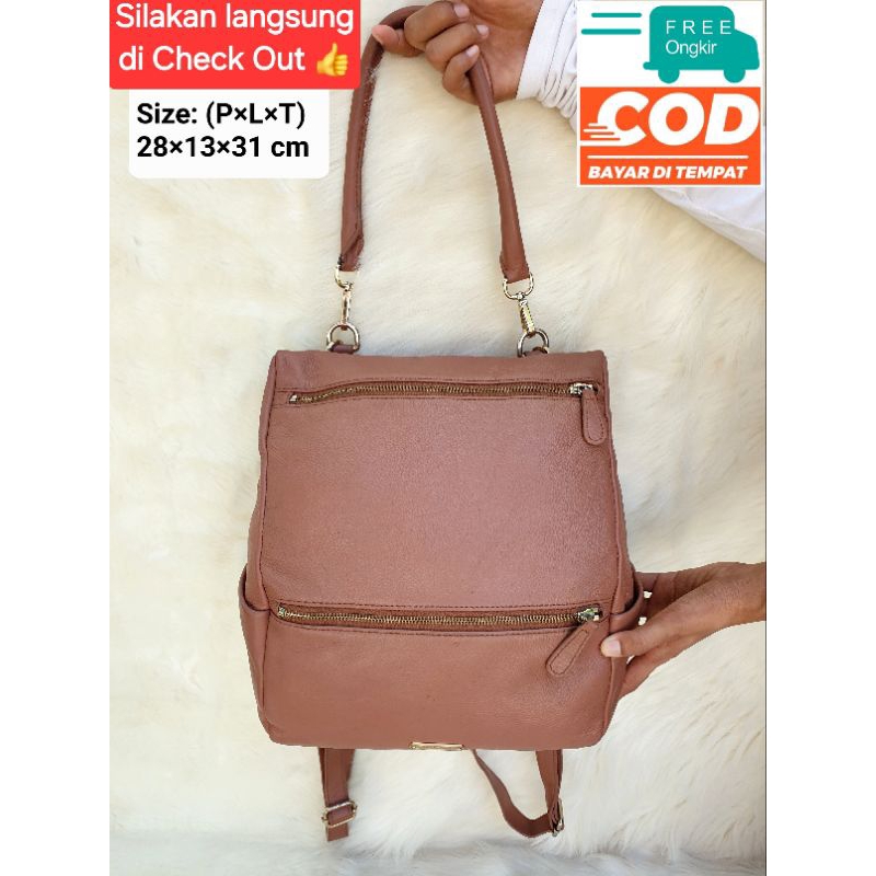 Renoma Tas Ransel Backpack Shoulder Wanita Kulit Asli Peach Dark Pink