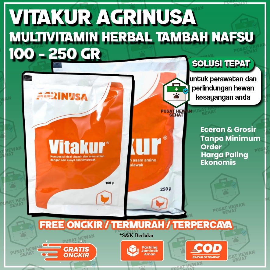 VITAKUR AGRINUSA 100 GR 250 GR - Multivitamin Herbal Penambah Nafsu Makan & BB Ayam