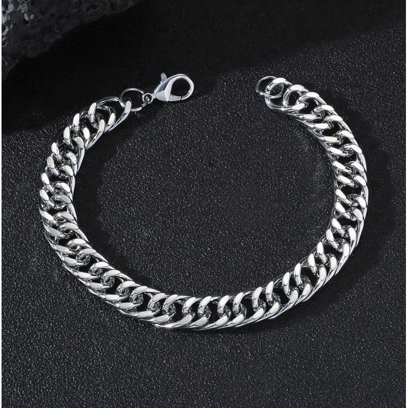 Gelang Tangan Rantai Jalin Silver Model Titanium untuk Pria dan Wanita Panjang 16-22cm