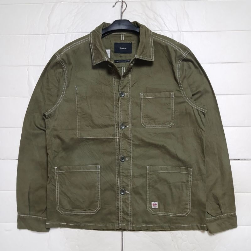 JAKET CHORE | CHORE JACKET ZARA OLIVE SIZE L
