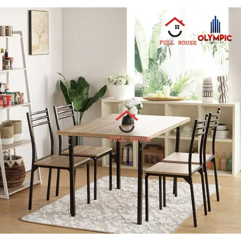 (fullhouse furniture) meja makan 4 kursi kaki rangka besi minimalis scandivanian japandi olympic top