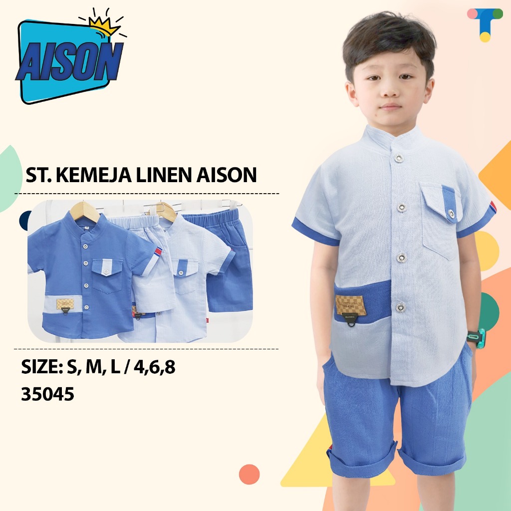 GROSIR 3stel Setelan Kemeja Linen AISON (0-3th) / Set Koko AISON / Baju Muslim Anak