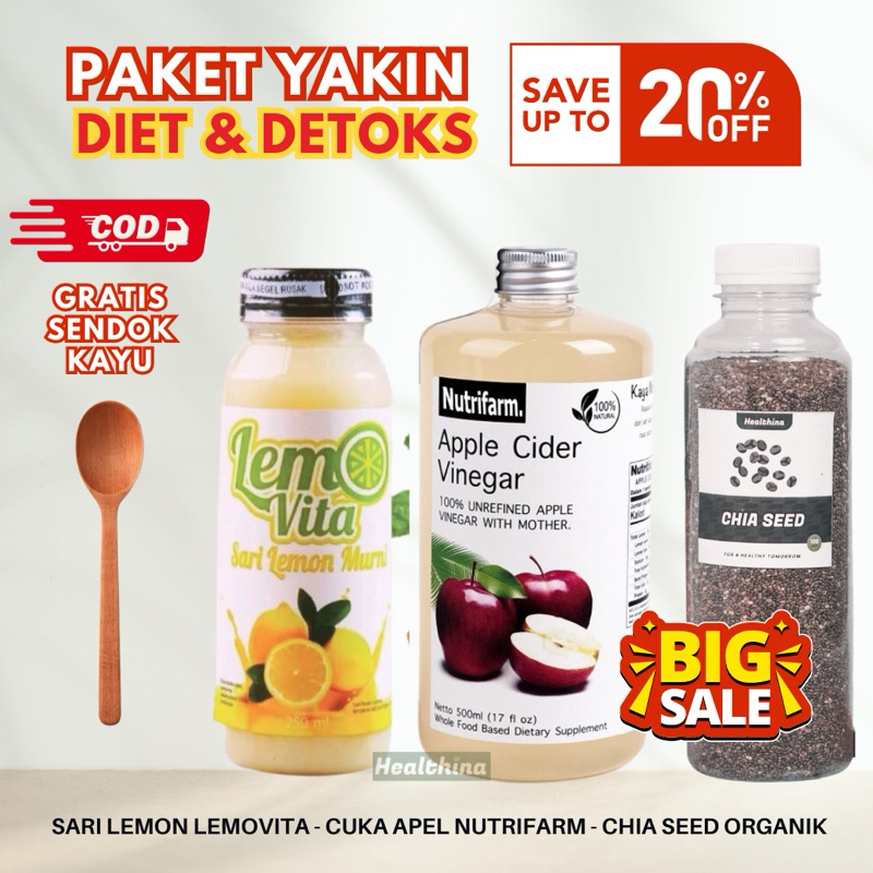 YAKIN DIET DETOKS Cuka Apel Nutrifarm Sari lemon lemovita Chia Seed Organic || Organik detox with mo