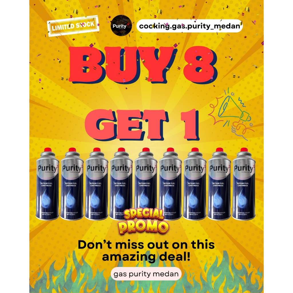 PURITY / GAS PORTABLE PURITY / BELI 8 GRATIS 1 / GAS CARTIDGE / GAS UNTUK KOMPOR PORTABLE  / GAS POR