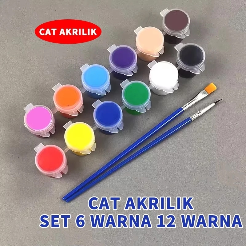 

Cat Akrilik Set Acrylic Paint Set 6 Warna/12 Warna 3ML Dan Free Kuas - coco_market