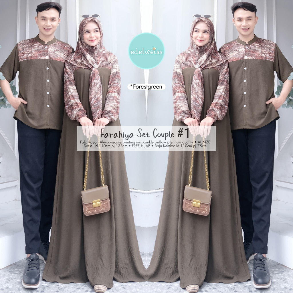 FARAHIYA COUPLE GAMIS SET JILBAB + KEMKO BAHAN RAYON ALEVA MIX CRINKLE AIRFLOW