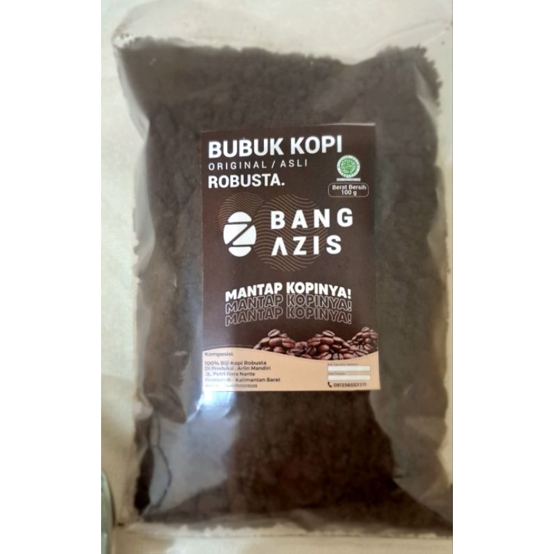 

Kopi Bubuk Hitam Robusta Bang Azis / 100 gram/ Asli Pontianak