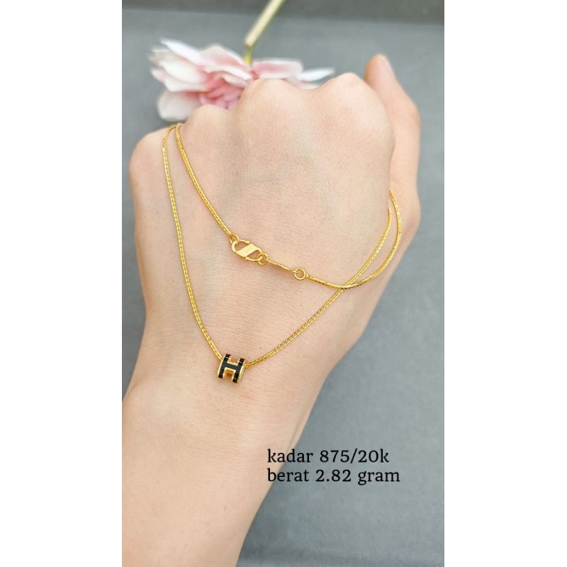 kalung model italy warna huruf h emas asli kadar 875