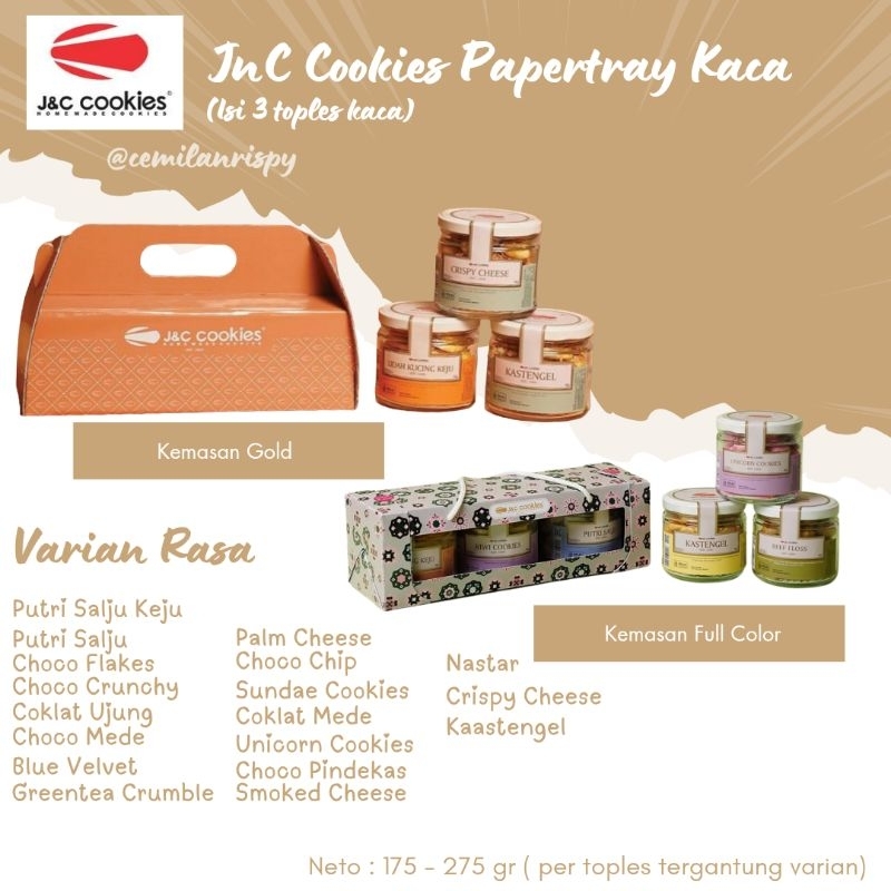 

J&C COOKIES / JnC COOKIES PAKET HAMPERS KACA/JAR ISI 3 TOPLES + HAMPERS ( BISA GOSEND )