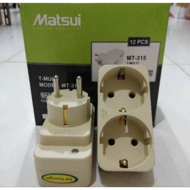 Steker T Multi + Stop Kontak 2 Lubang Putih MATSUI MT-315 PTH