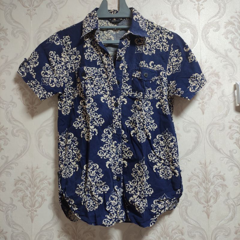 Atasan batik wanita biru navy