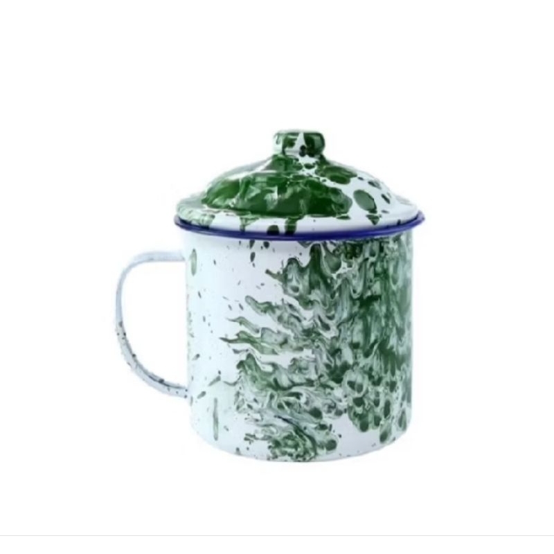 CANGKIR / MUG ENAMEL TUTUP MOTIF LORENG