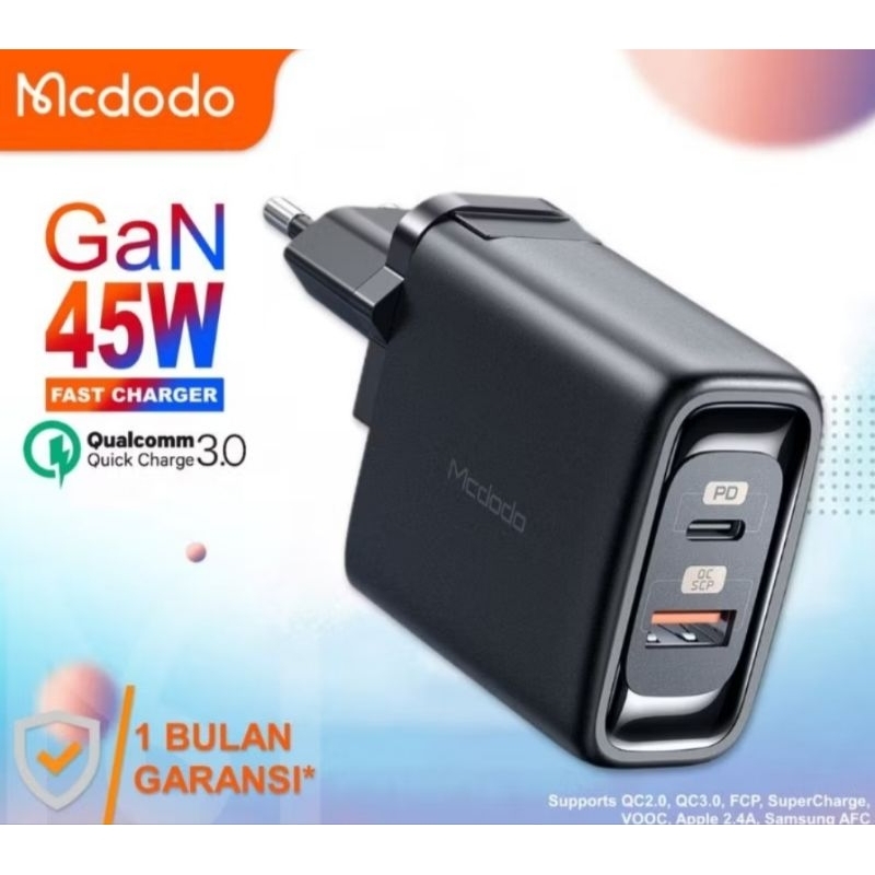 Charger Mcdodo CH-8000 45 W Travel Charger USB + Type C PD QC 3.0