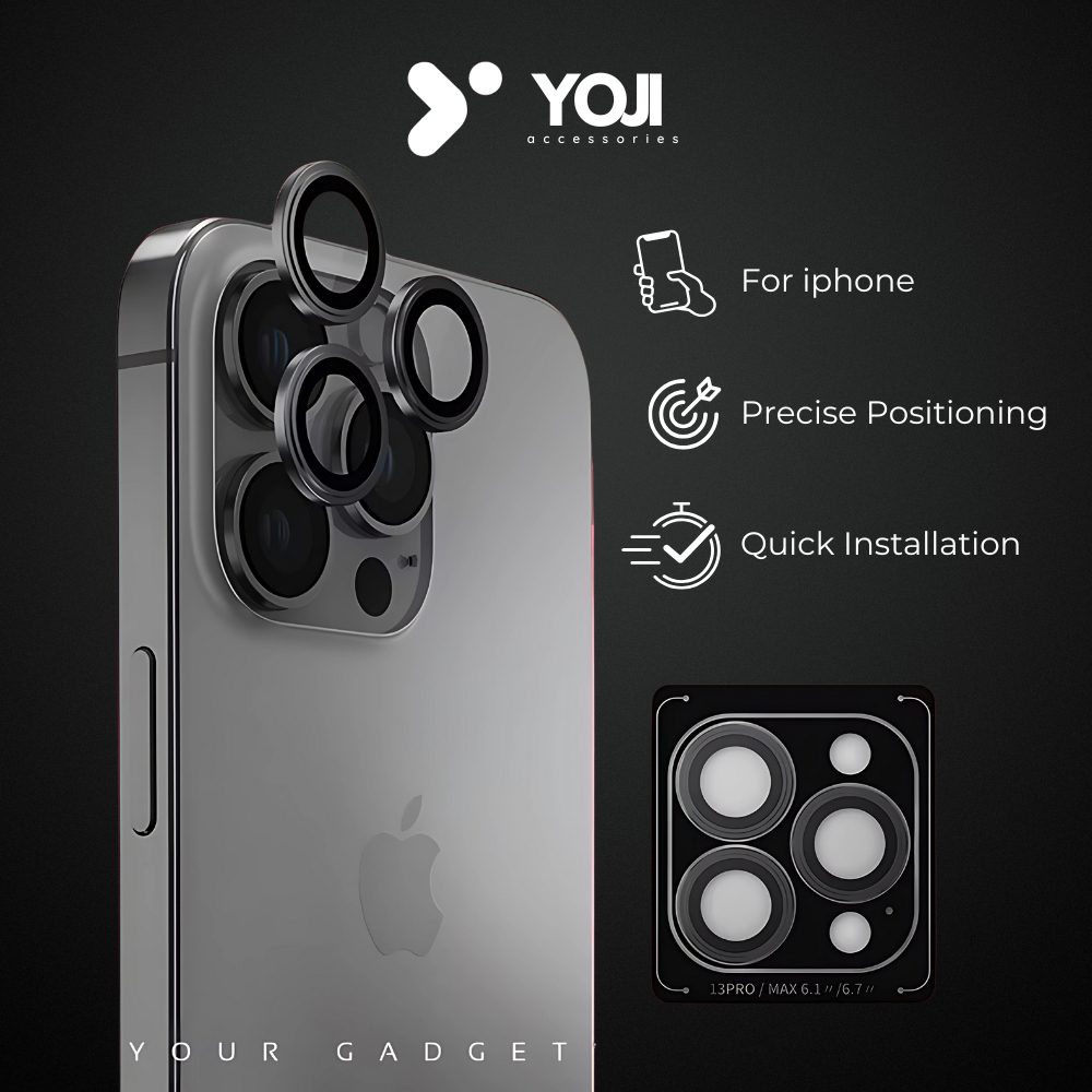 Yoji -Titanium Grey Camera Lens Protector for IPhone 11 12 13 14 15 Pro Max 14 15 Plus Mini Full Cov