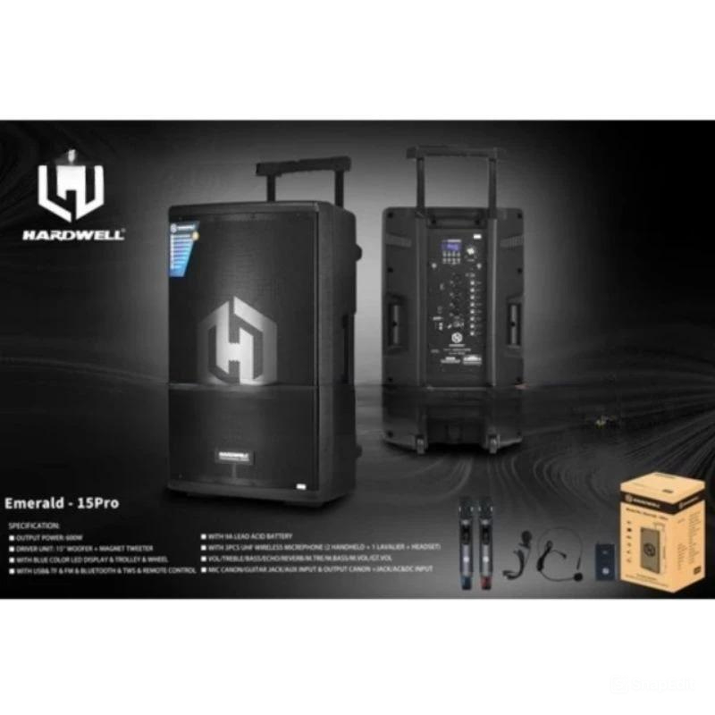 Speaker Portable 15 Inch Hardwell EMERALD 15 PRO 600 Watt TWS Bluetooth Hardwell EMERALD 15PRO