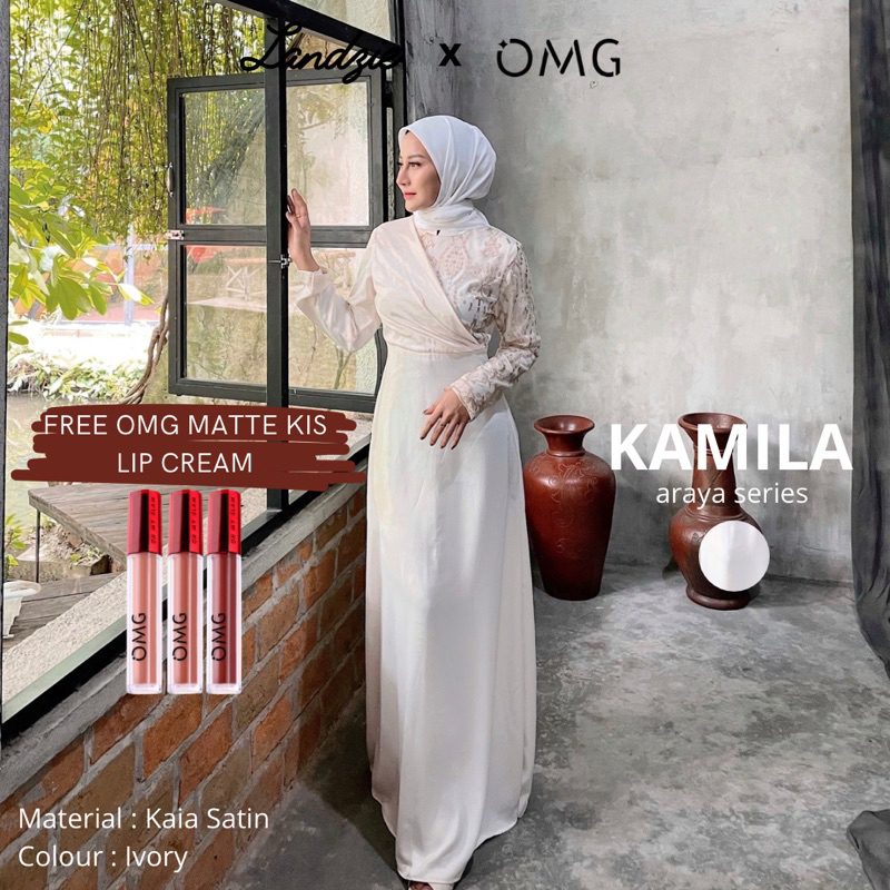 Kamila by Landzie Dress Wanita Terbaru Abaya Lebaran Gaun Pesta Kondangan Bahan Satin Mix Brokat Pre
