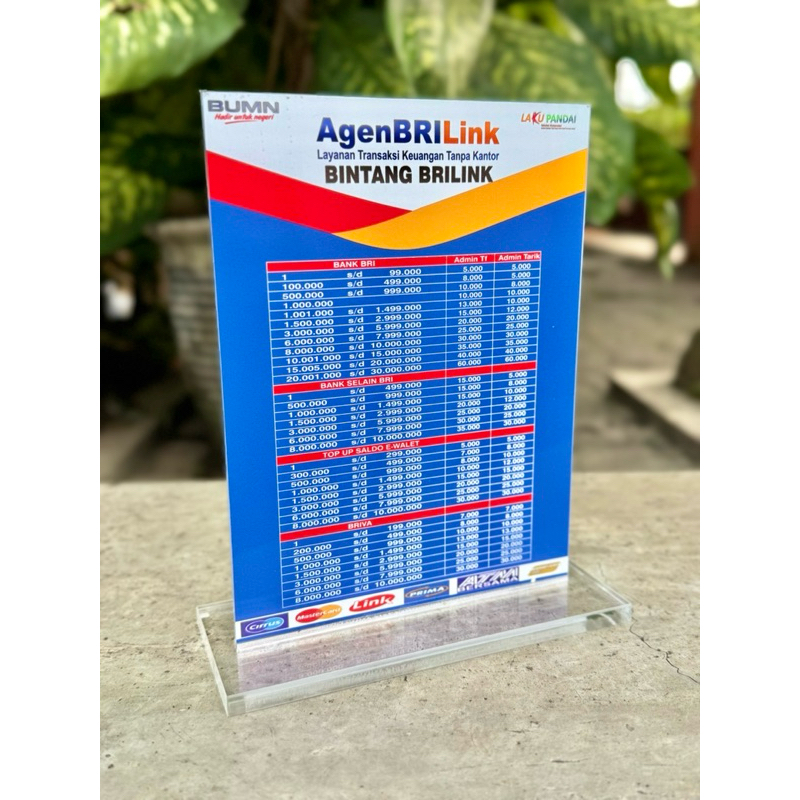 

BISA REQUEST EDIT AKRILIK MEJA AGEN BRI BRILINK BAHAN TEBAL UKURAN 15x20cm