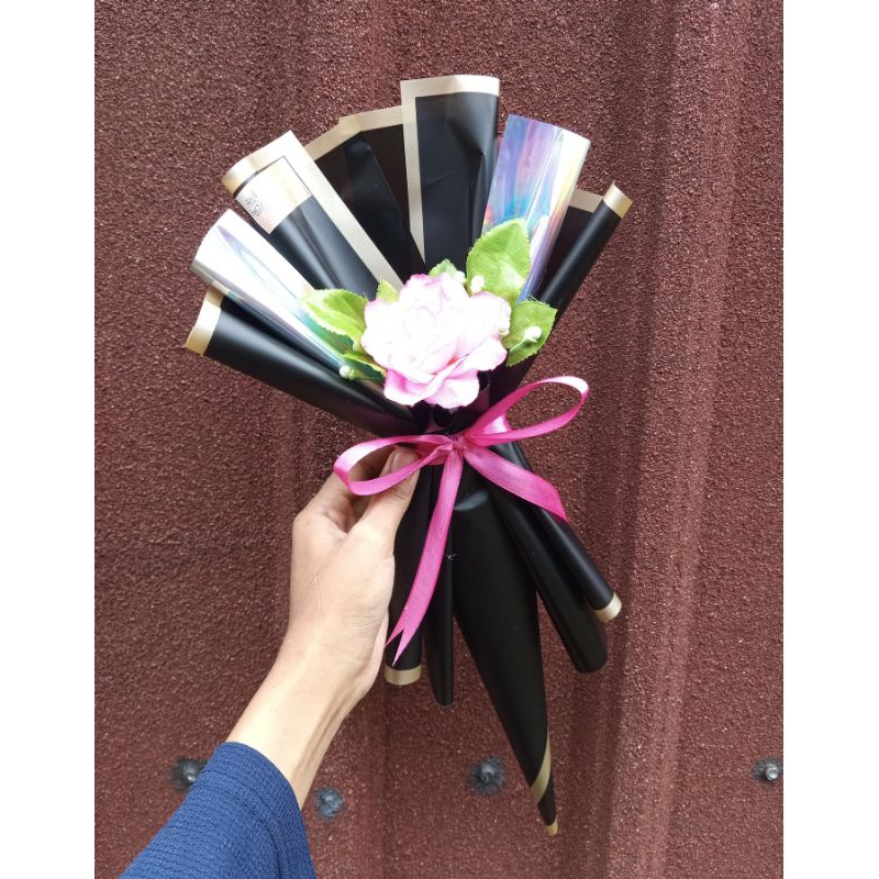 single flower buket/ buket bunga 1 tangkai+ wrapping hologram