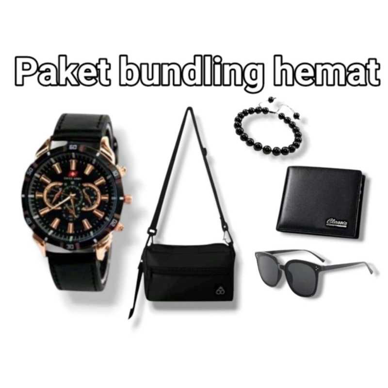 PAKET BUNDLING JAM TANGAN PRIA KULIT FREE 4 PRODUK TERBAIK TAS HENBAG SELEMPANG DOMPET KULIT KACAMAT