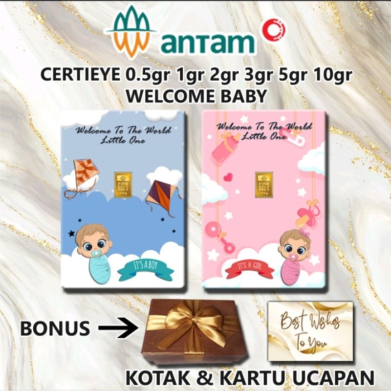 Logam Mulia Emas ANTAM Welcome Baby Girl Boy Gift Series Custom Certieye Certicard