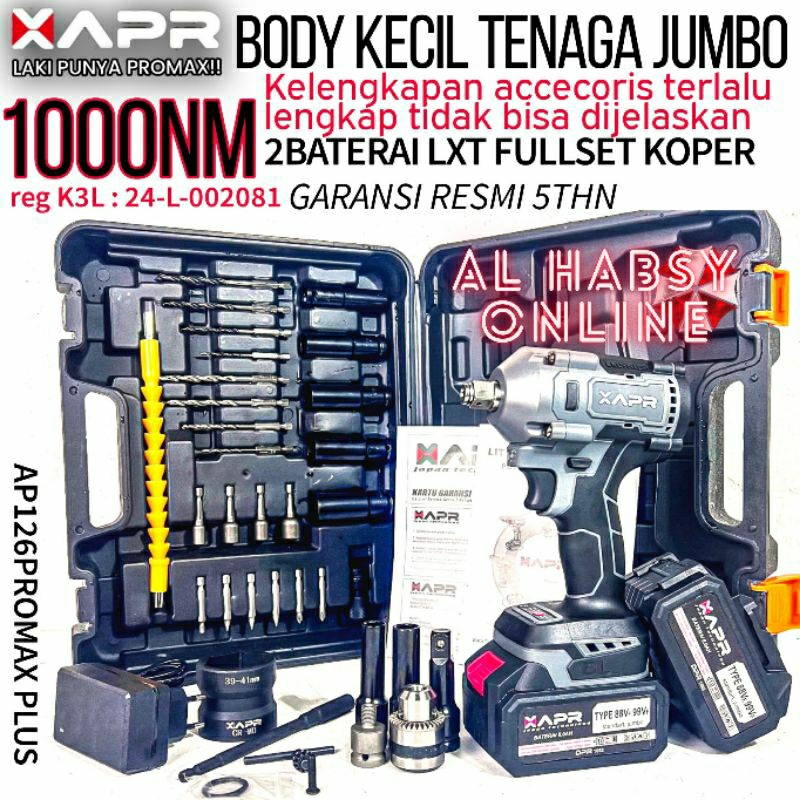 APR RAJA bor impact wrench ap126 promax plus 1000nm body kecil tenaga jumbo fullset koper 2 baterai 