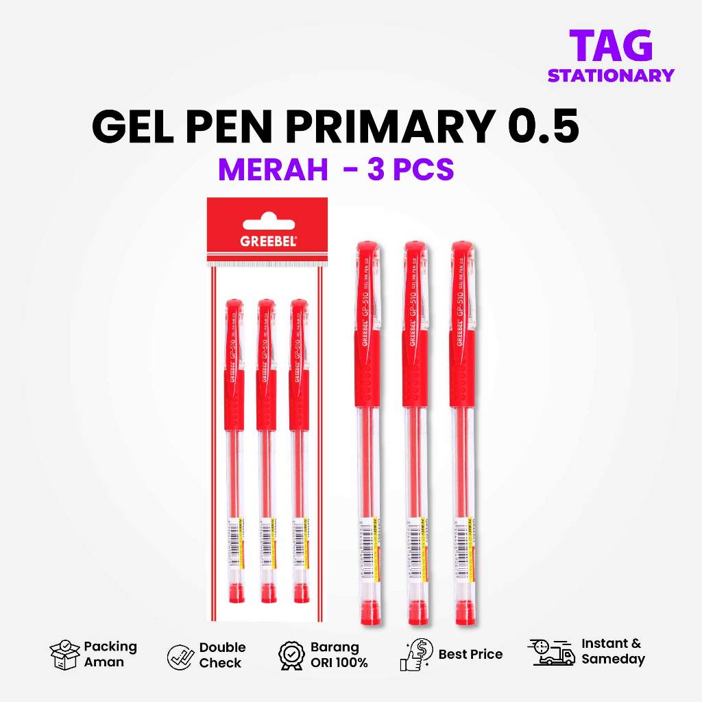 

GREEBEL PULPEN GEL / GEL PEN GP-510 PRIMARY Merah 0.5 (3PCS/SET) / Ballpen Gel Ballpoint Bolpen Gel