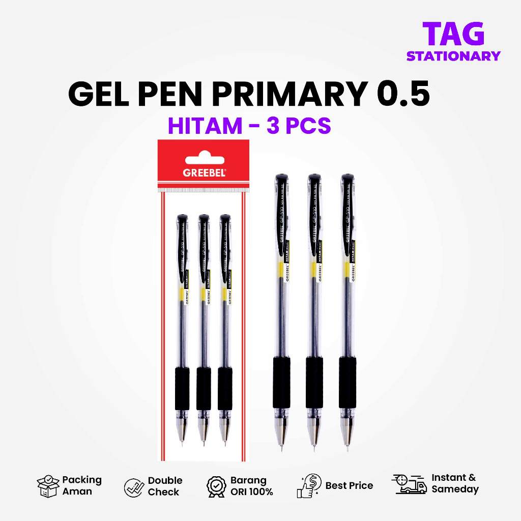 

GREEBEL PULPEN GEL / GEL PEN GP-510 PRIMARY Hitam 0.5 (3PCS/SET) / Ballpen Gel Ballpoint Bolpen Gel