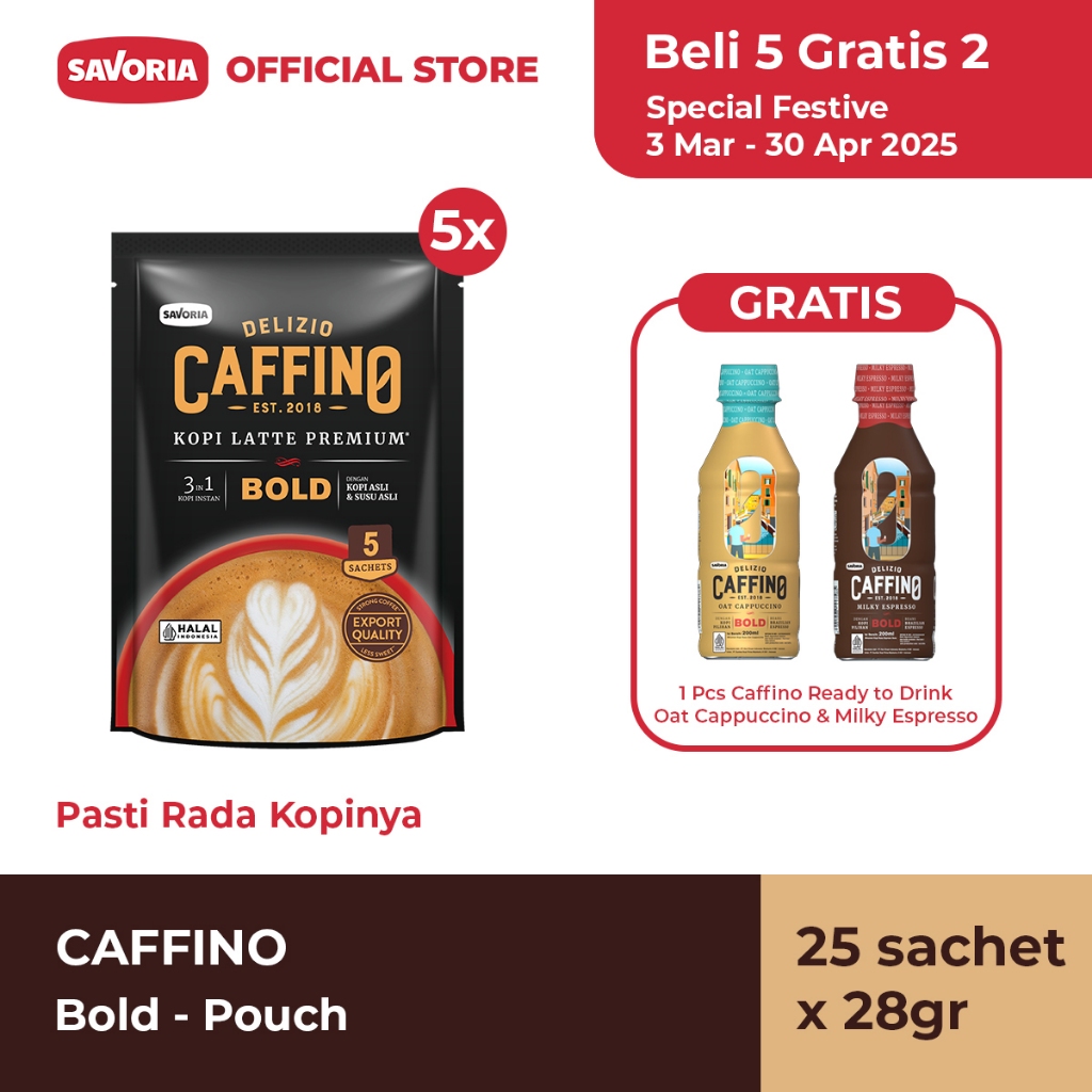 

Caffino Bold Pouch - 25 Sachet x 28g Gratis 2 Pcs Caffino RTD