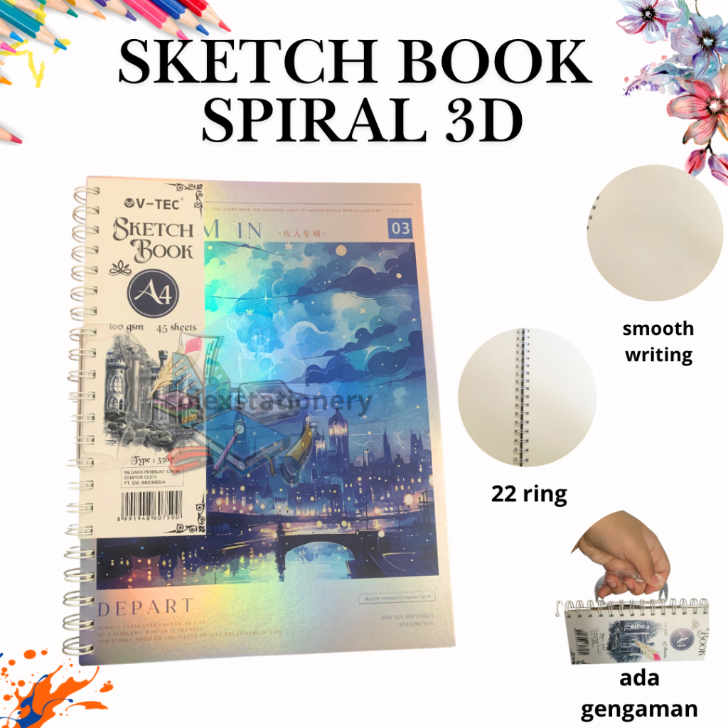 

[1 PC] Buku Gambar Sketsa Spiral 3D / Sketch Book Aesthetic Spiral Ukuran A4 3D Isi 45 Lembar Vtec