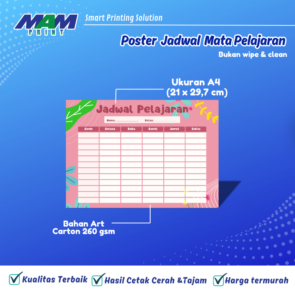 

Cetak Poster Jadwal Pelajaran Sekolah / Poster Edukasi Anak / Pajangan Dinding Sekolah/ Lembar Belajar