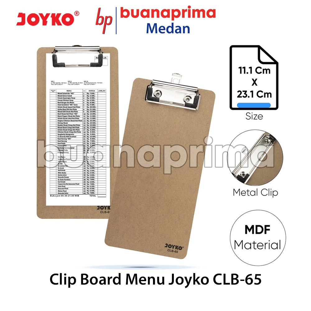 

CLIPBOARD JOYKO CLB-65 Papan Jalan Alas Kayu Papan Alas Tulis Menu Restoran