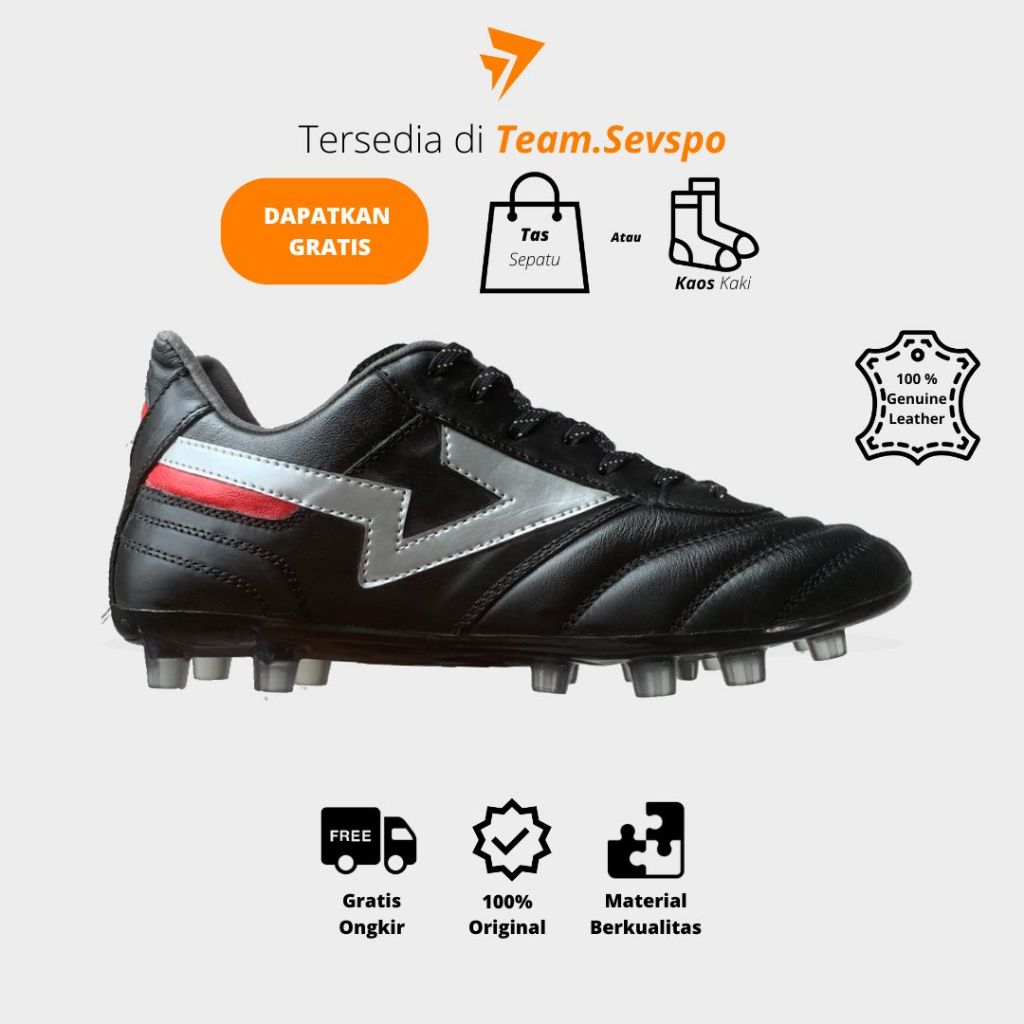 (BISA COD) Sepatu Bola Kulit Sevspo Maestro Leather Black Silver - Sepatu Mini Soccer Nyaman untuk k
