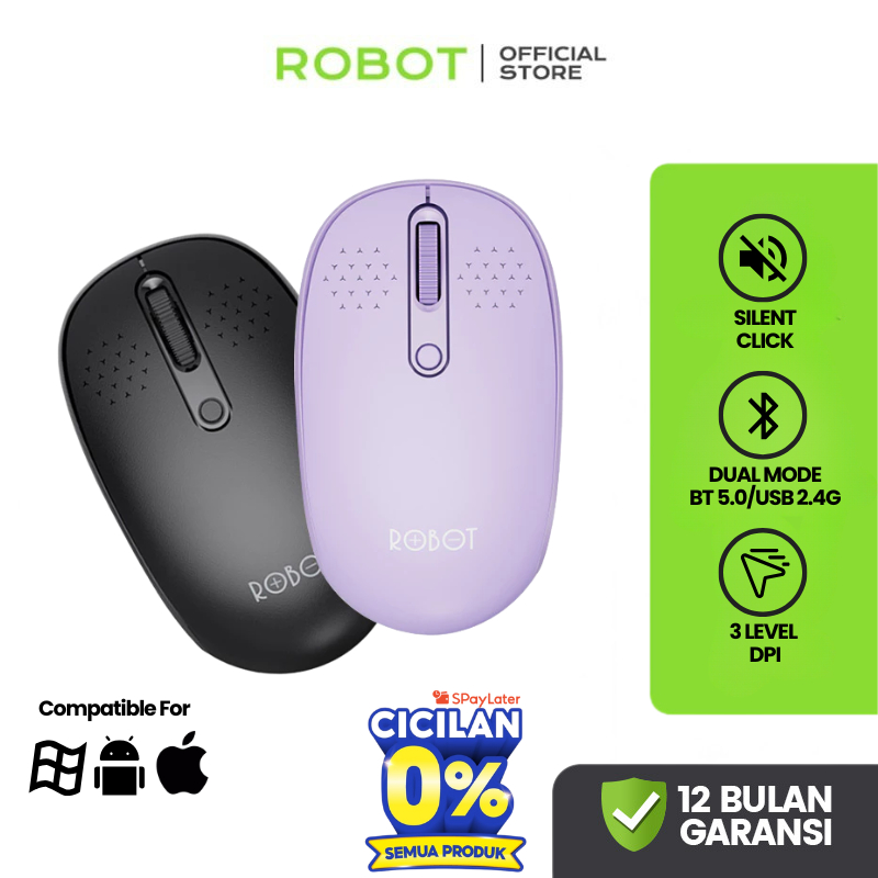 ROBOT Mouse Wireless Tanpa Kabel Mode Bluetooth Silent Click USB 2.4G Dual Mode Connection M360 Orig