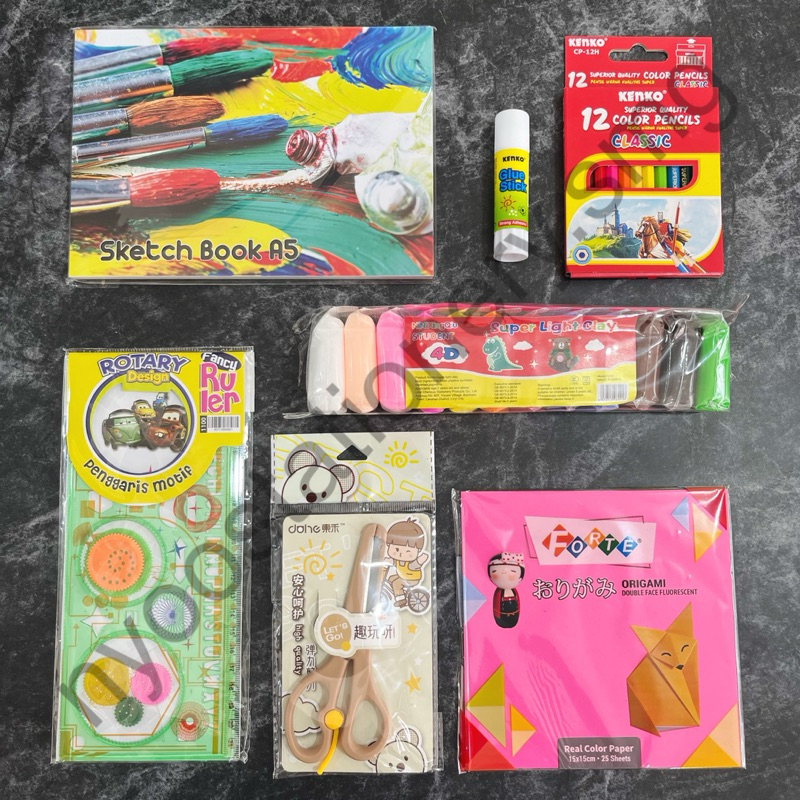 

BUNDLING ACTIVITY ANAK! 7 in 1! GUNTING KERTAS LIPAT LEM CLAY PENSIL WARNA KERTAS LIPAT