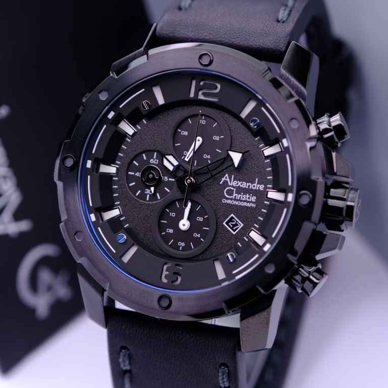 Alexandre Christie Pria Terbaru Original Warna Black - AC6410 Strap Kulit