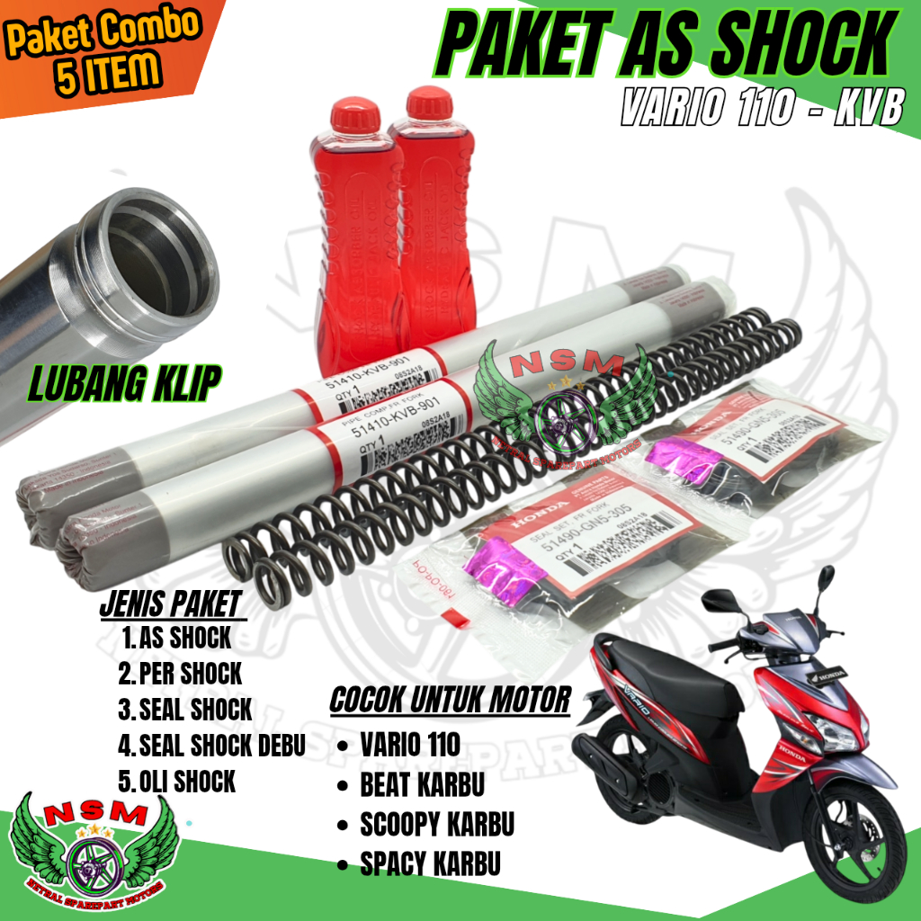 PAKET KOMPLIT 5ITEM PER SHOCK VARIO 110 + AS SHOCK VARIO 110 + OLI SOK + SEAL DEBU + SEAL SHOCK DEPA
