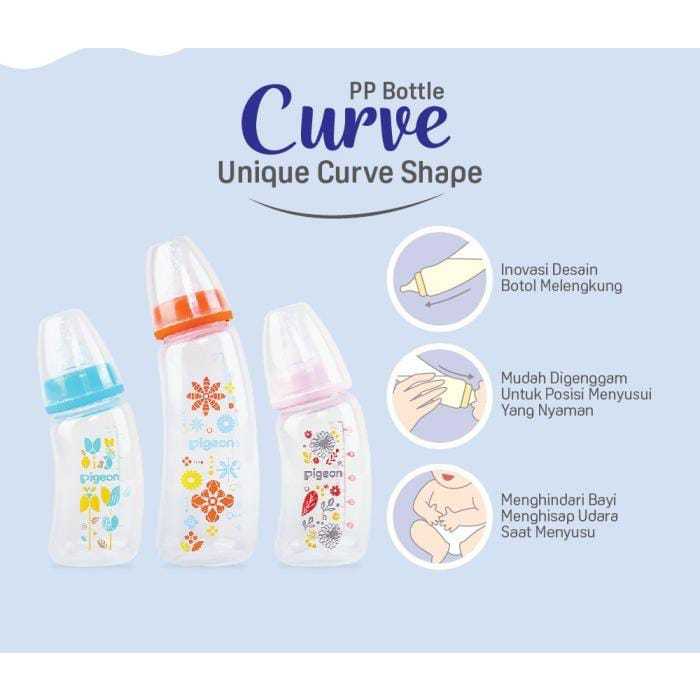 PIGEON Botol PP Clear Curve With Peristaltic Slim Neck Nipple / Botol Susu Bayi / Botol Anti Kolik 2